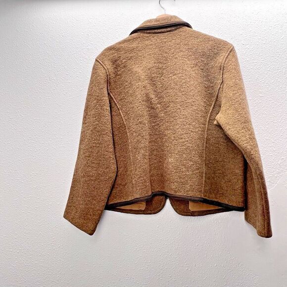 Wool Liz Claiborne western country brown Blazer cozy Jacket zip  flower ‎ L. - Picture 9 of 12